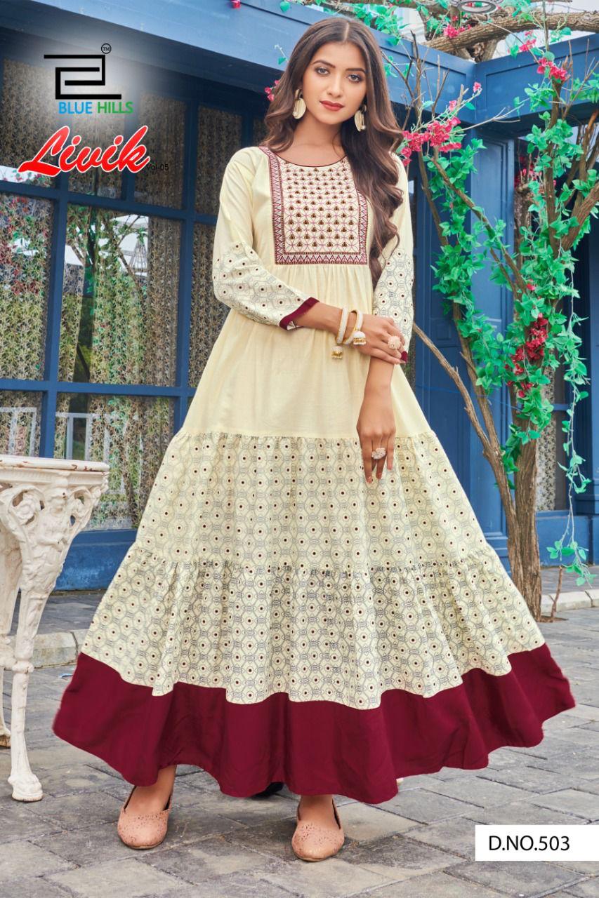 Blue Hills Livik 5 Nx Heavy Cotton Ethnic Wear Cotton Anarkali Long Kurti Collection